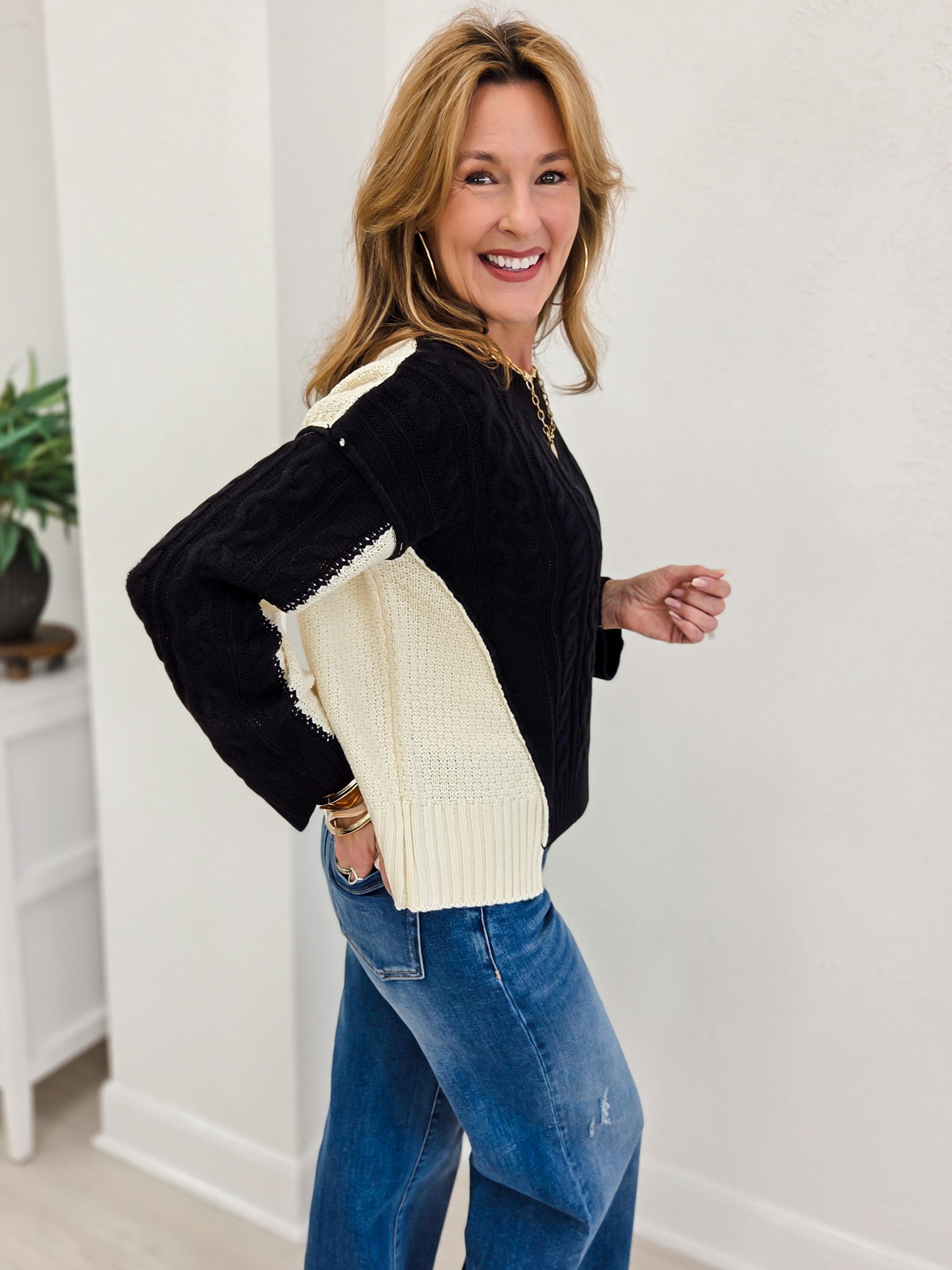 Knitted Ribbed Long Sleeves Loose Fit Sweater