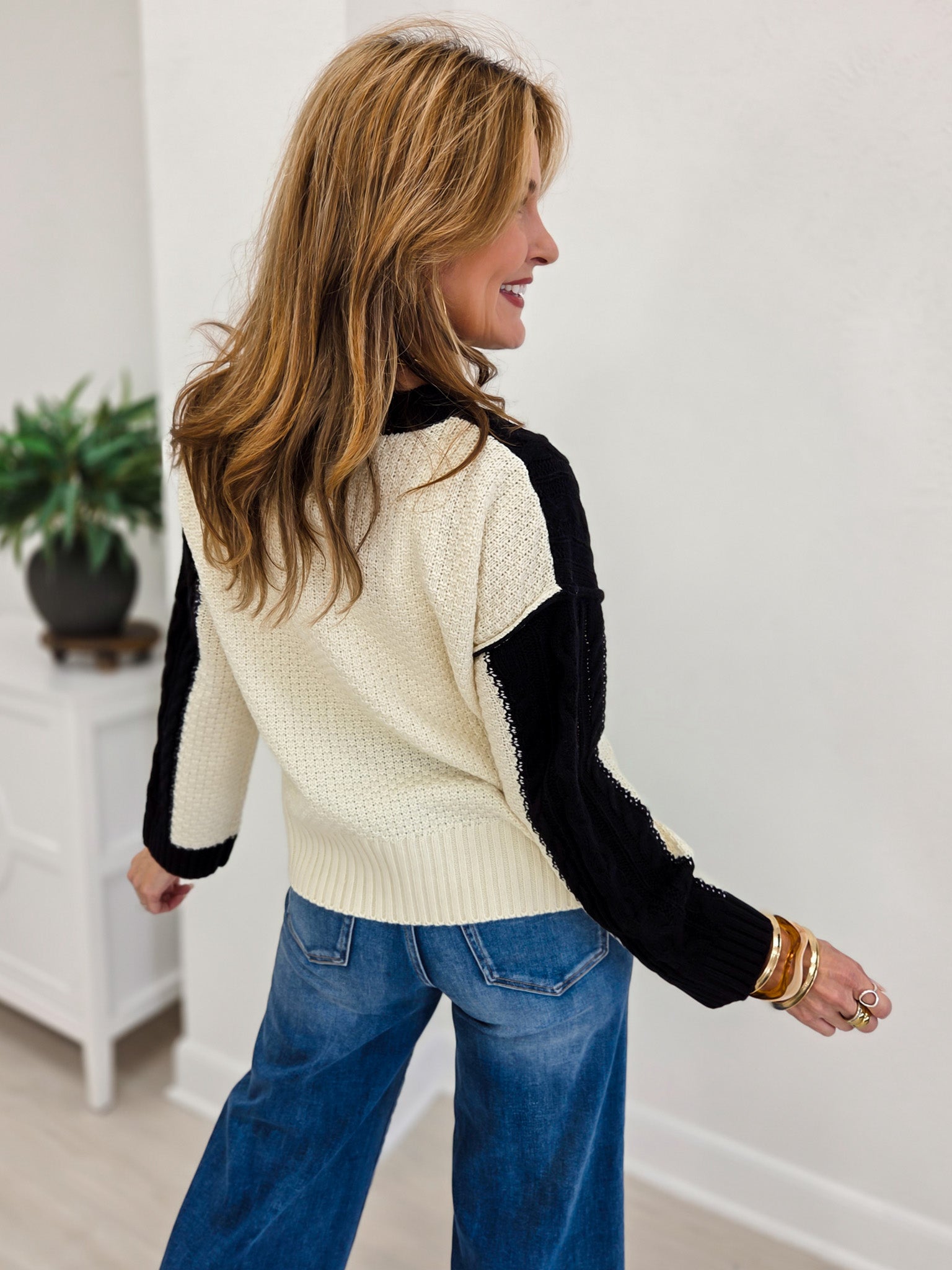 Knitted Ribbed Long Sleeves Loose Fit Sweater