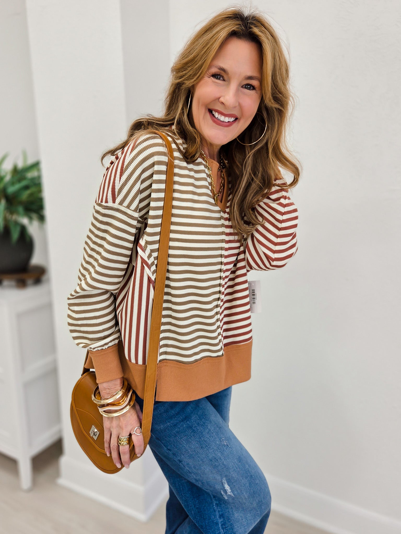 Vintage Loose Fit Striped Sweater Top