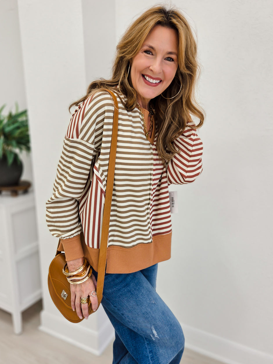 Vintage Loose Fit Striped Sweater Top