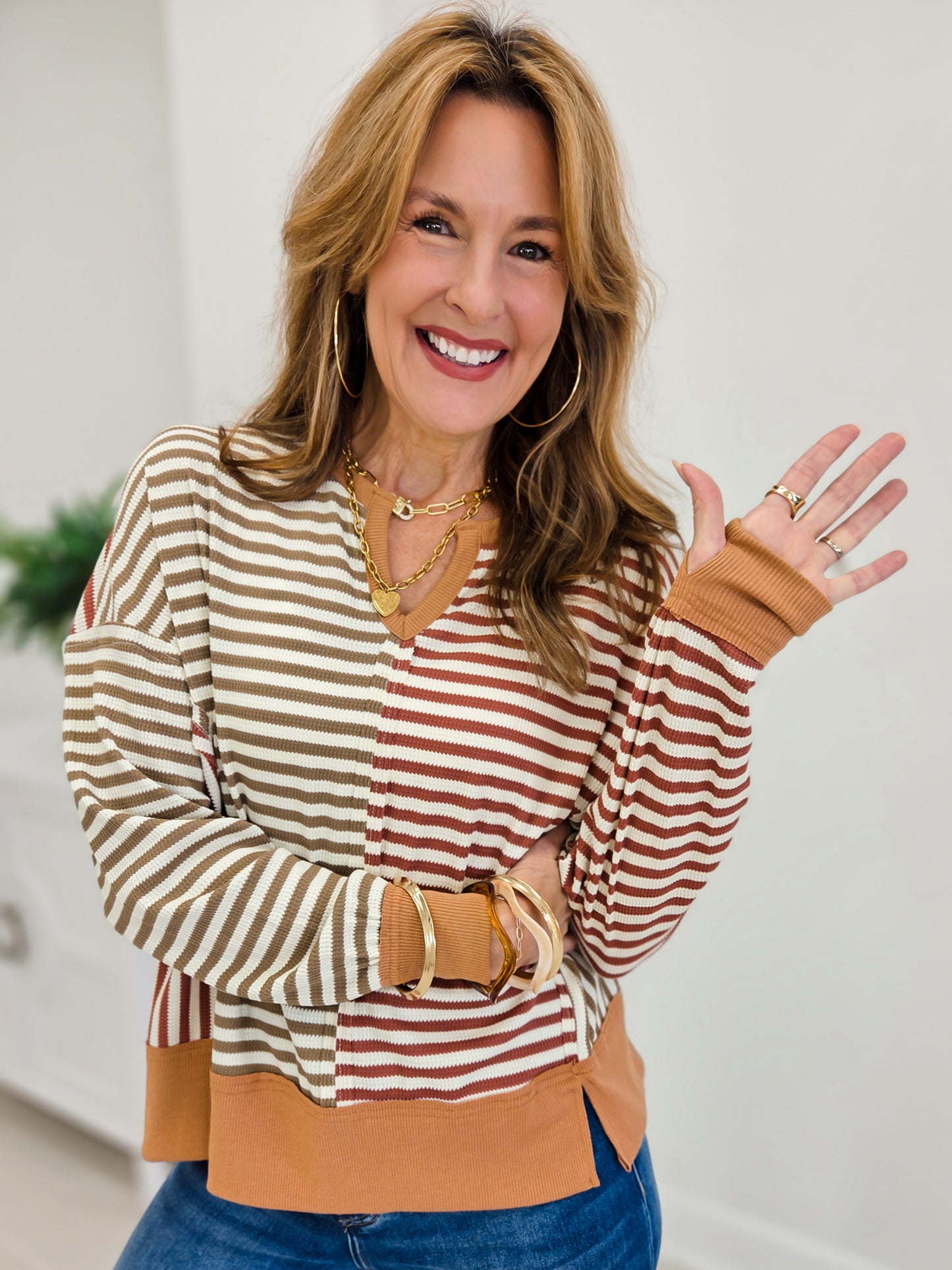 Vintage Loose Fit Striped Sweater Top