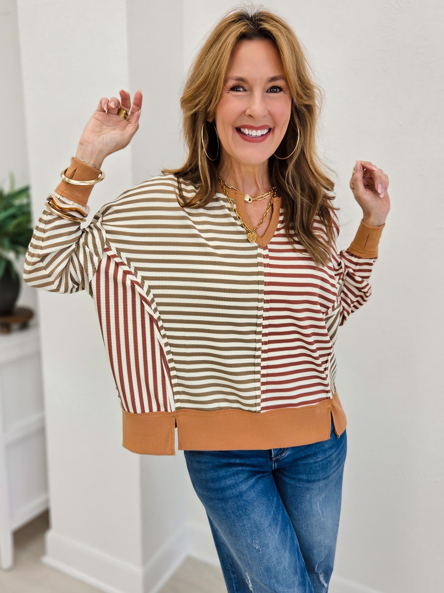 Vintage Loose Fit Striped Sweater Top