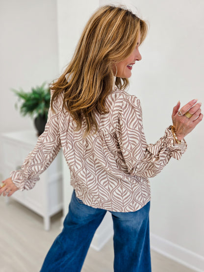 Mocha Forest Leaf Lace Botanica Puff Blouse