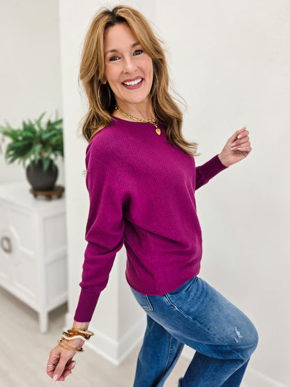Vertically Textured Boat Neck Sweater