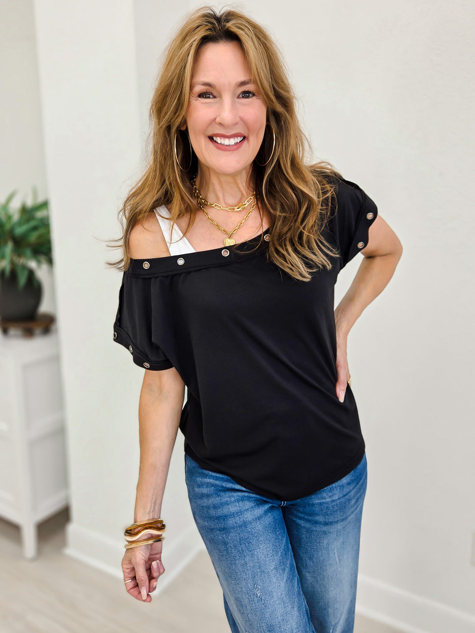Auralis Metal Trim Eyelet Top