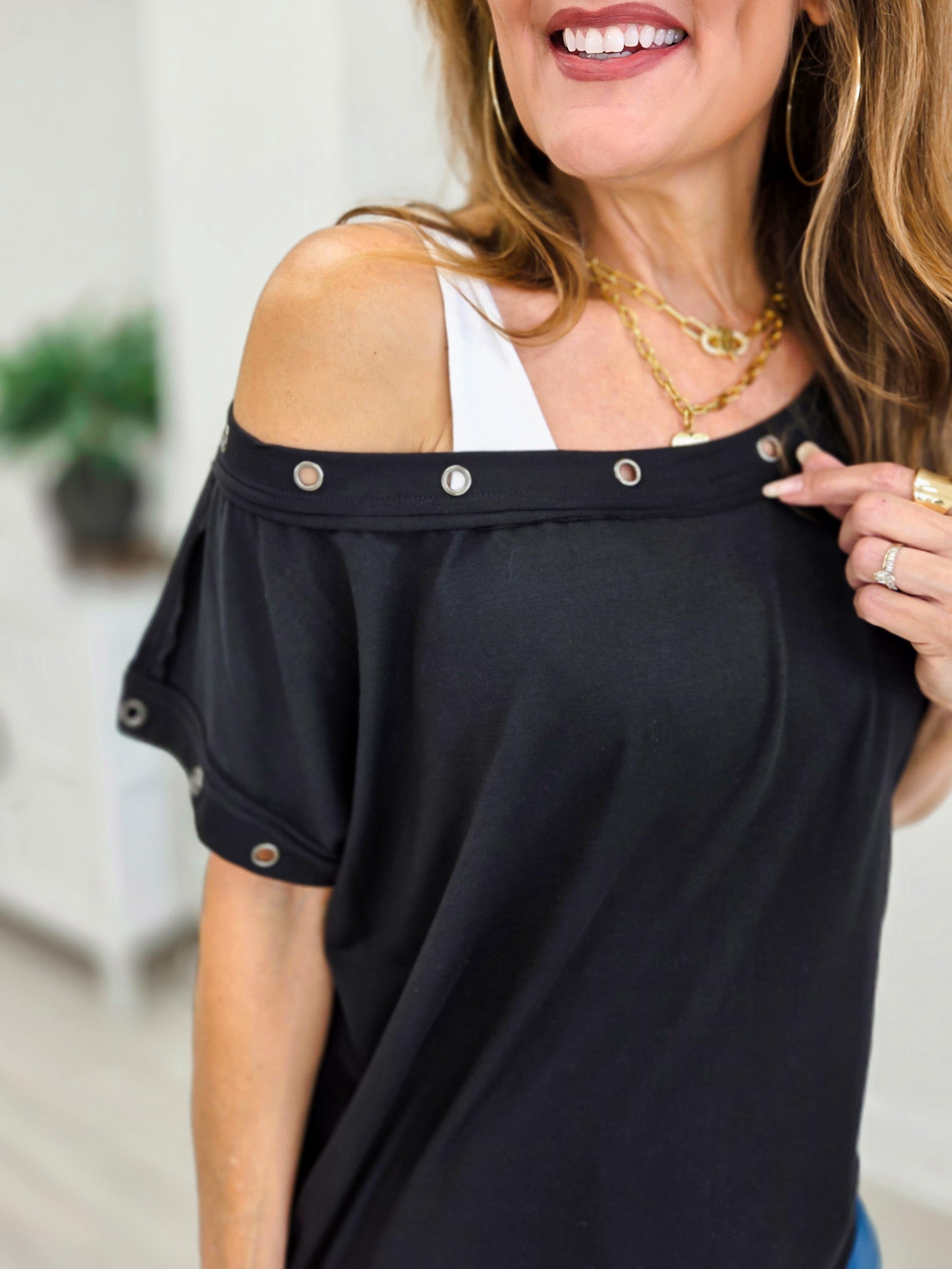 Auralis Metal Trim Eyelet Top
