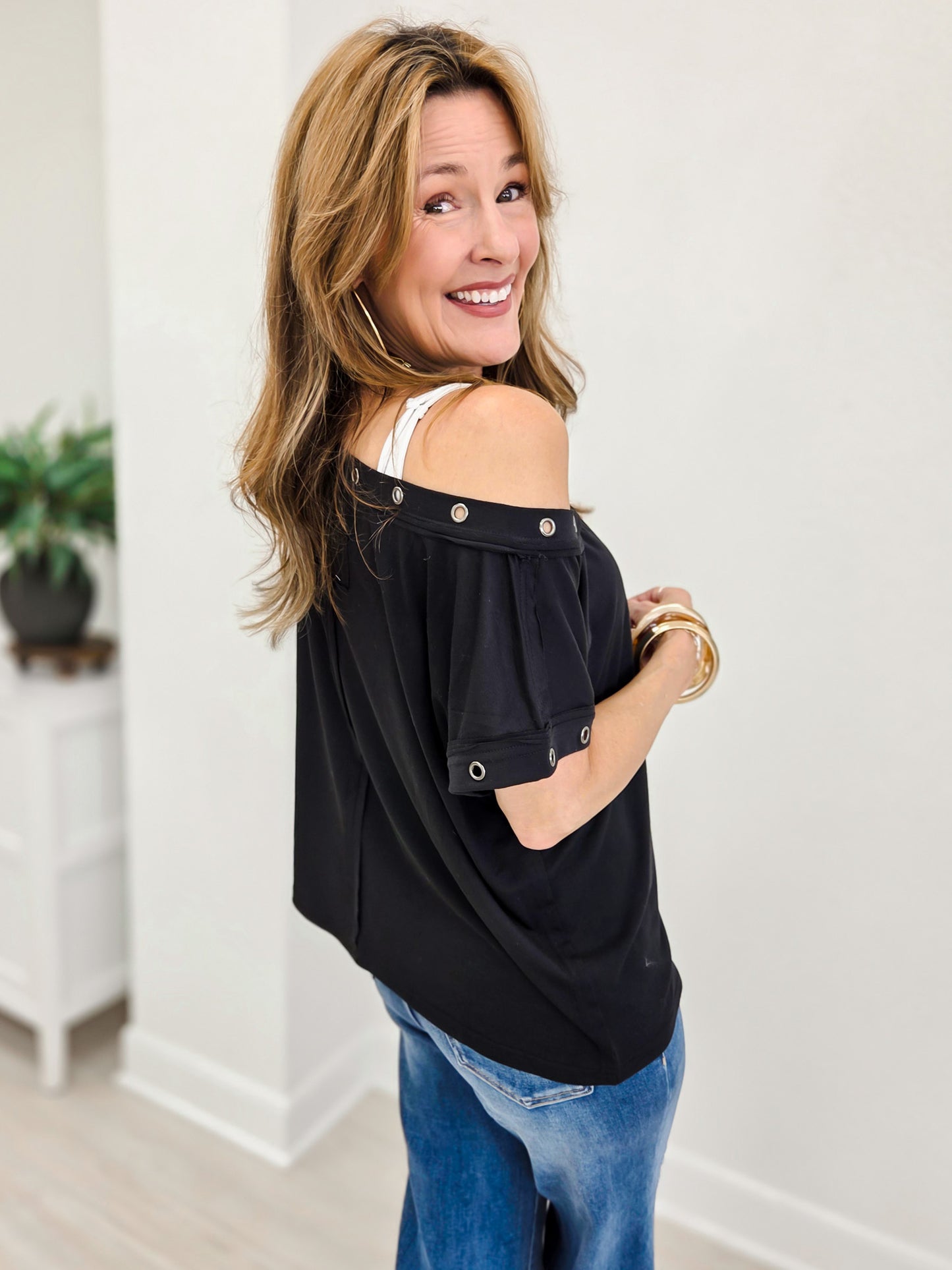Auralis Metal Trim Eyelet Top