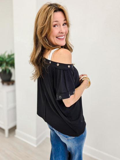 Auralis Metal Trim Eyelet Top