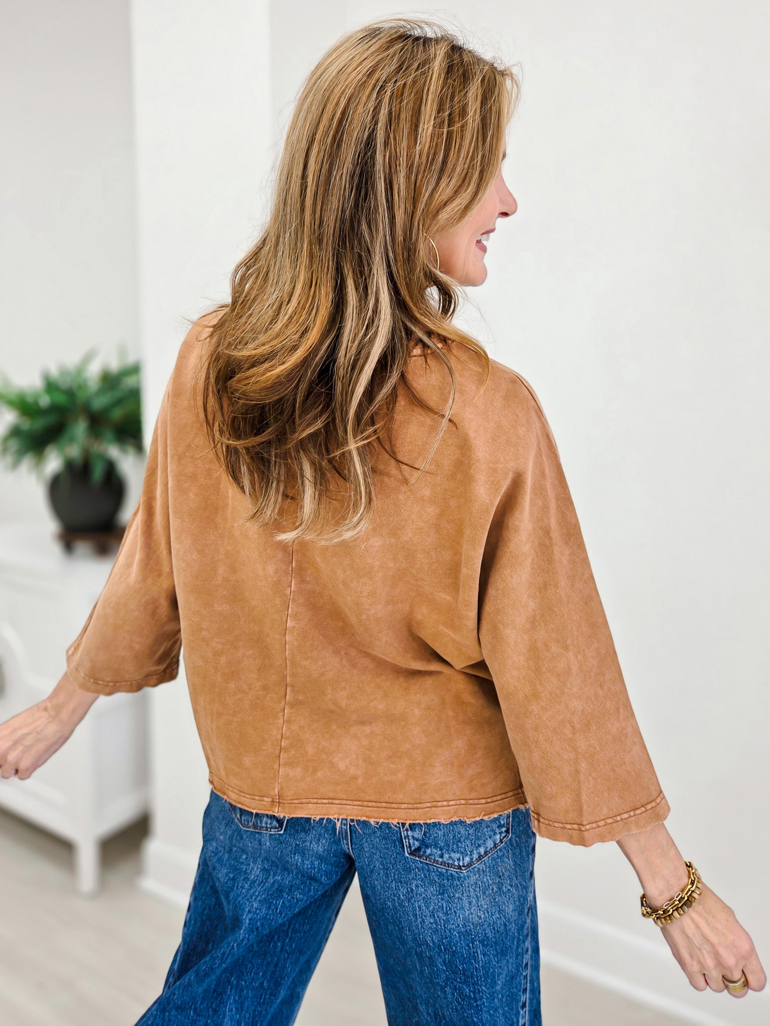 Mineral Washed Peace Mark Patch Knit Top