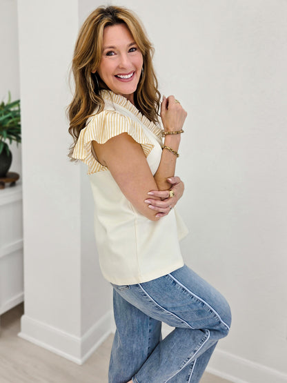 Frilled Neck Button Down Scuba Top