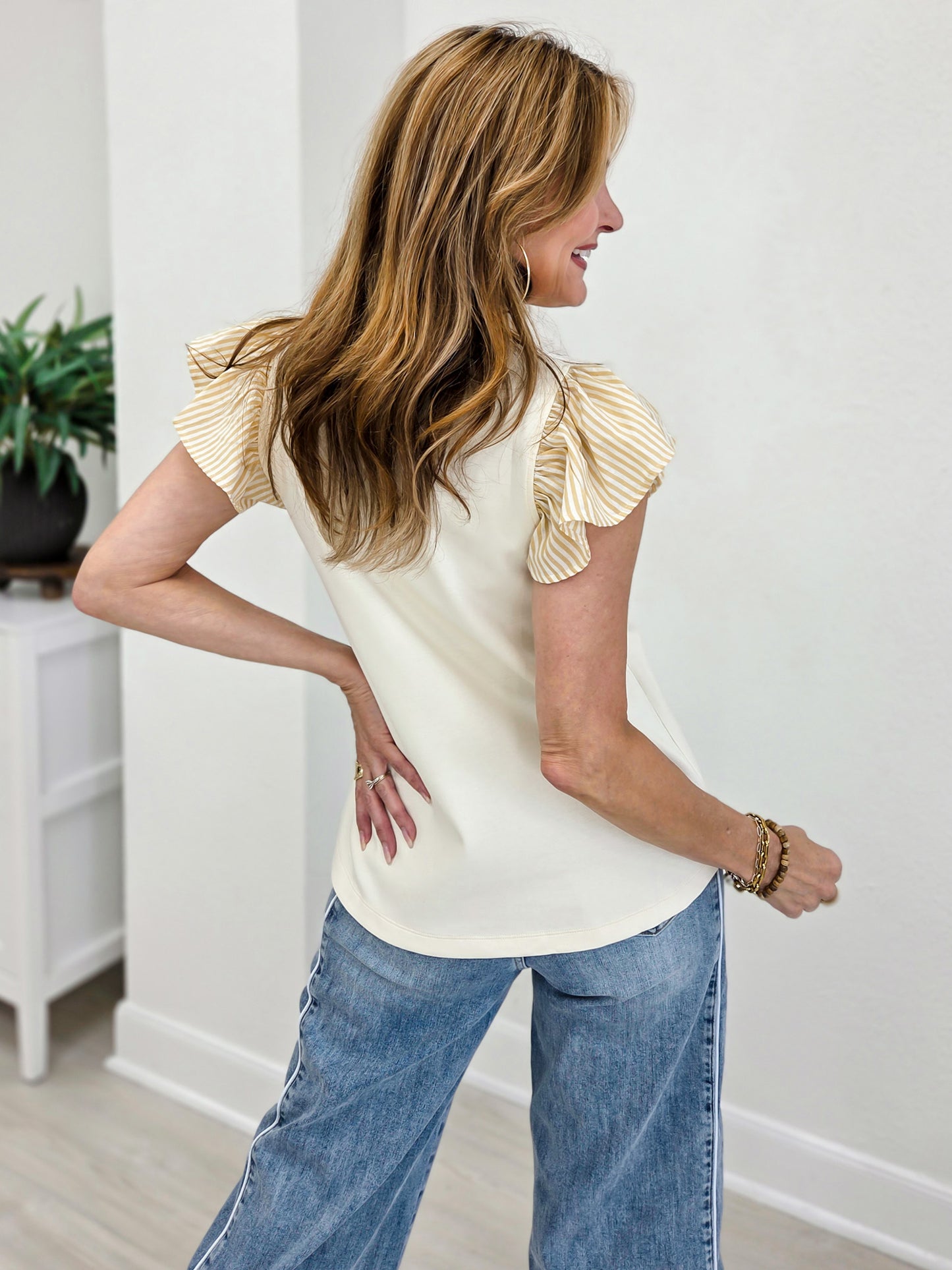 Frilled Neck Button Down Scuba Top