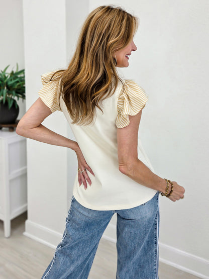 Frilled Neck Button Down Scuba Top