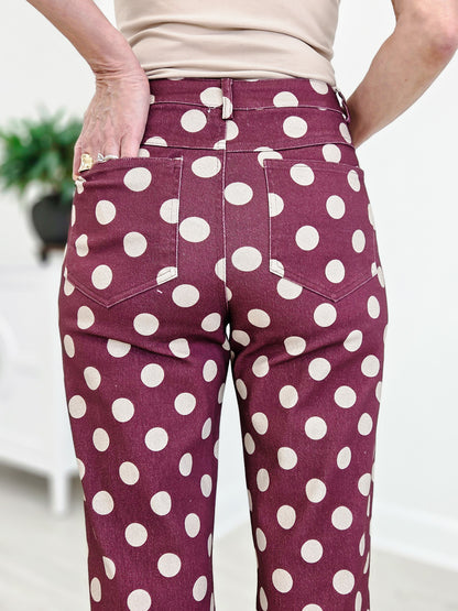 Polka Dot Print Cotton Twill Wide Straight Leg Pants