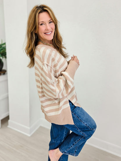 Striped V Neck Oversized High And Low Hem Sweater