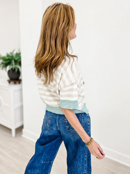 Stripe Oversized Short Sleeve Crop Sweater