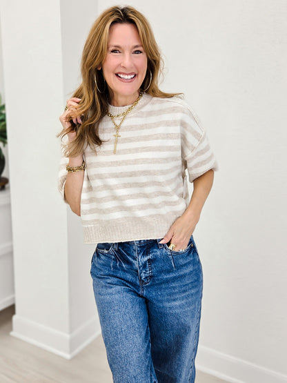 Stripe Oversized Short Sleeve Crop Sweater