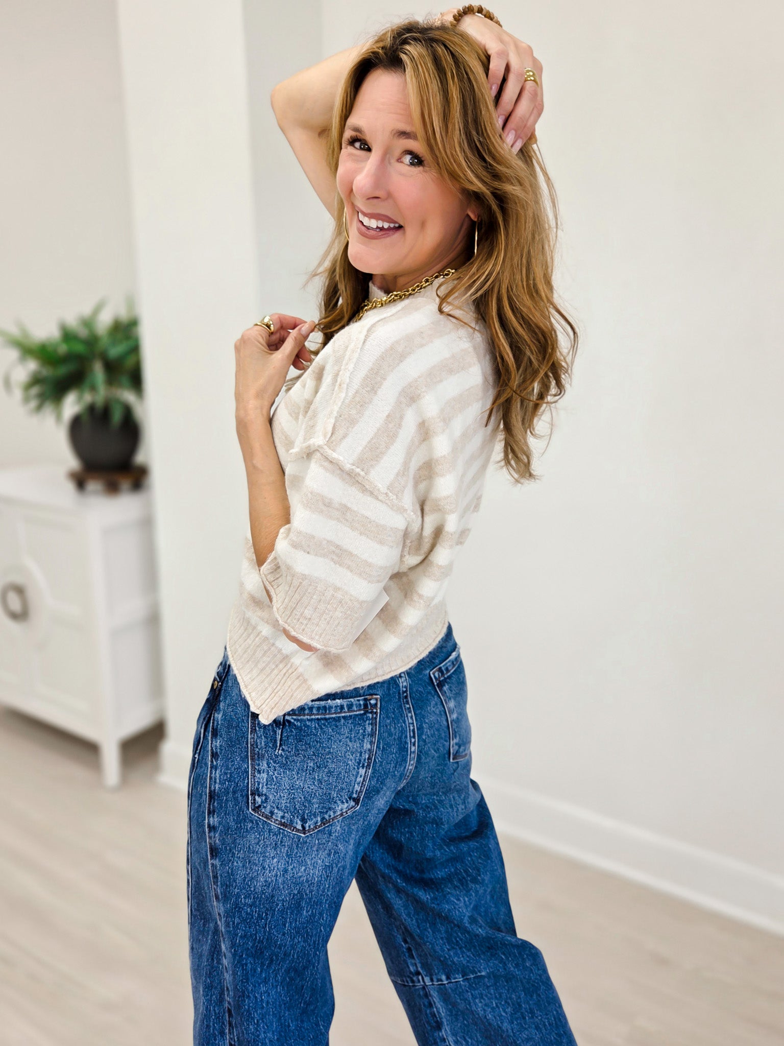 Stripe Oversized Short Sleeve Crop Sweater