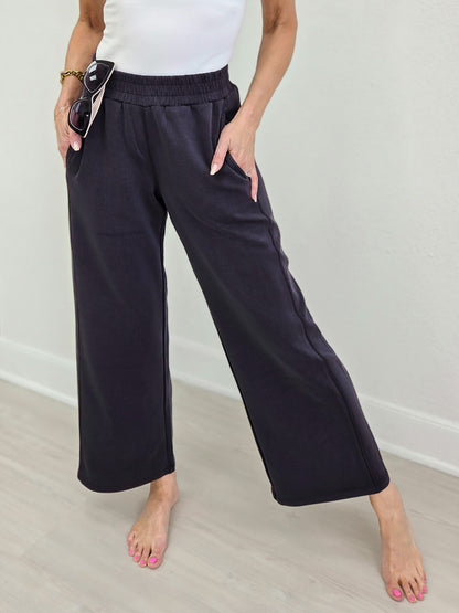 Luxe Sand Wash Rib Wide-Leg Pants