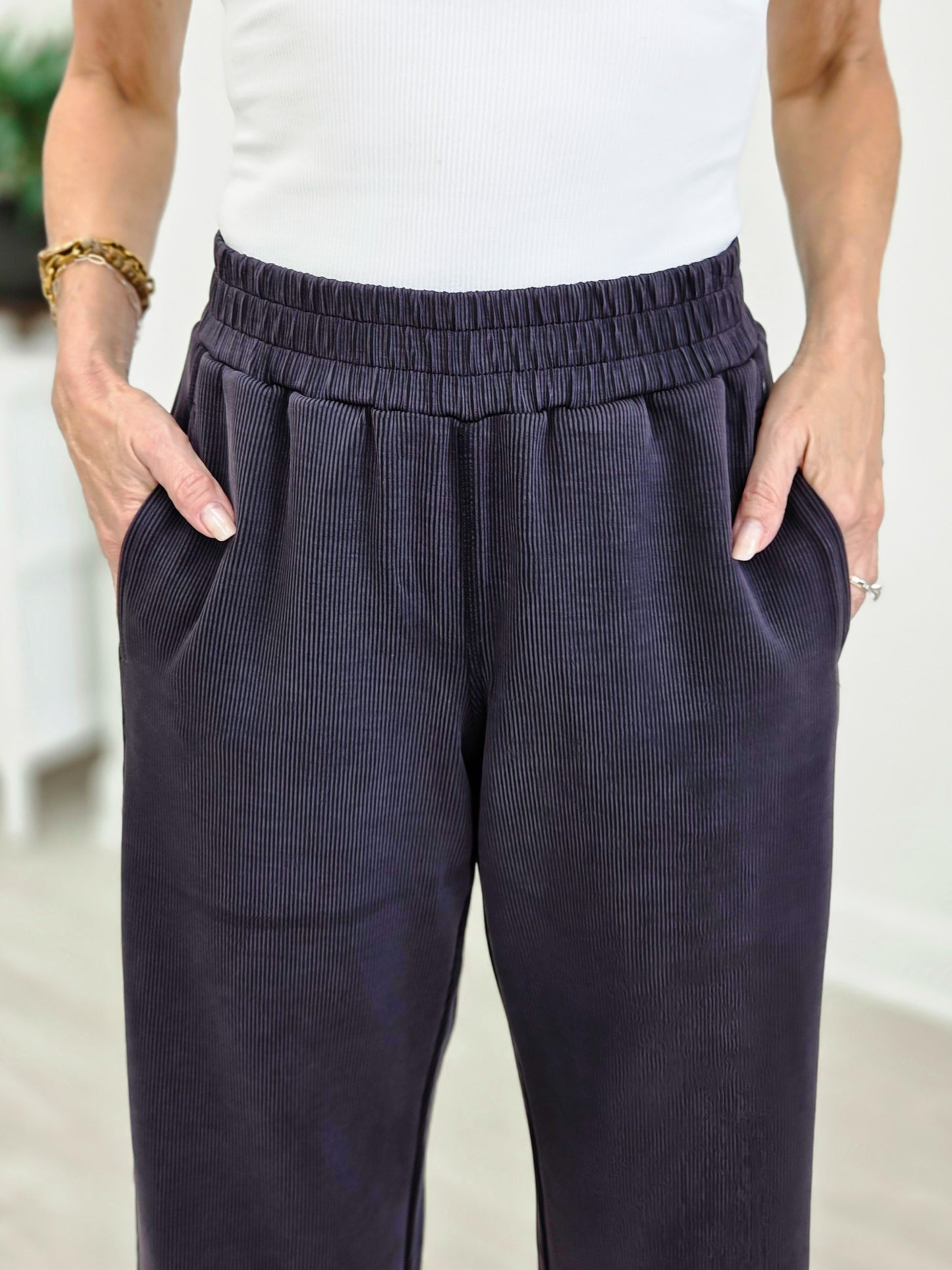 Luxe Sand Wash Rib Wide-Leg Pants