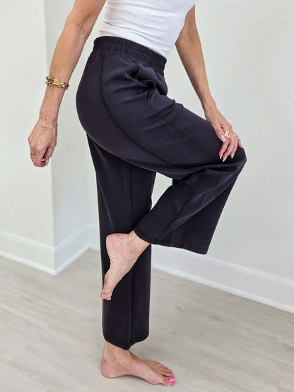 Luxe Sand Wash Rib Wide-Leg Pants