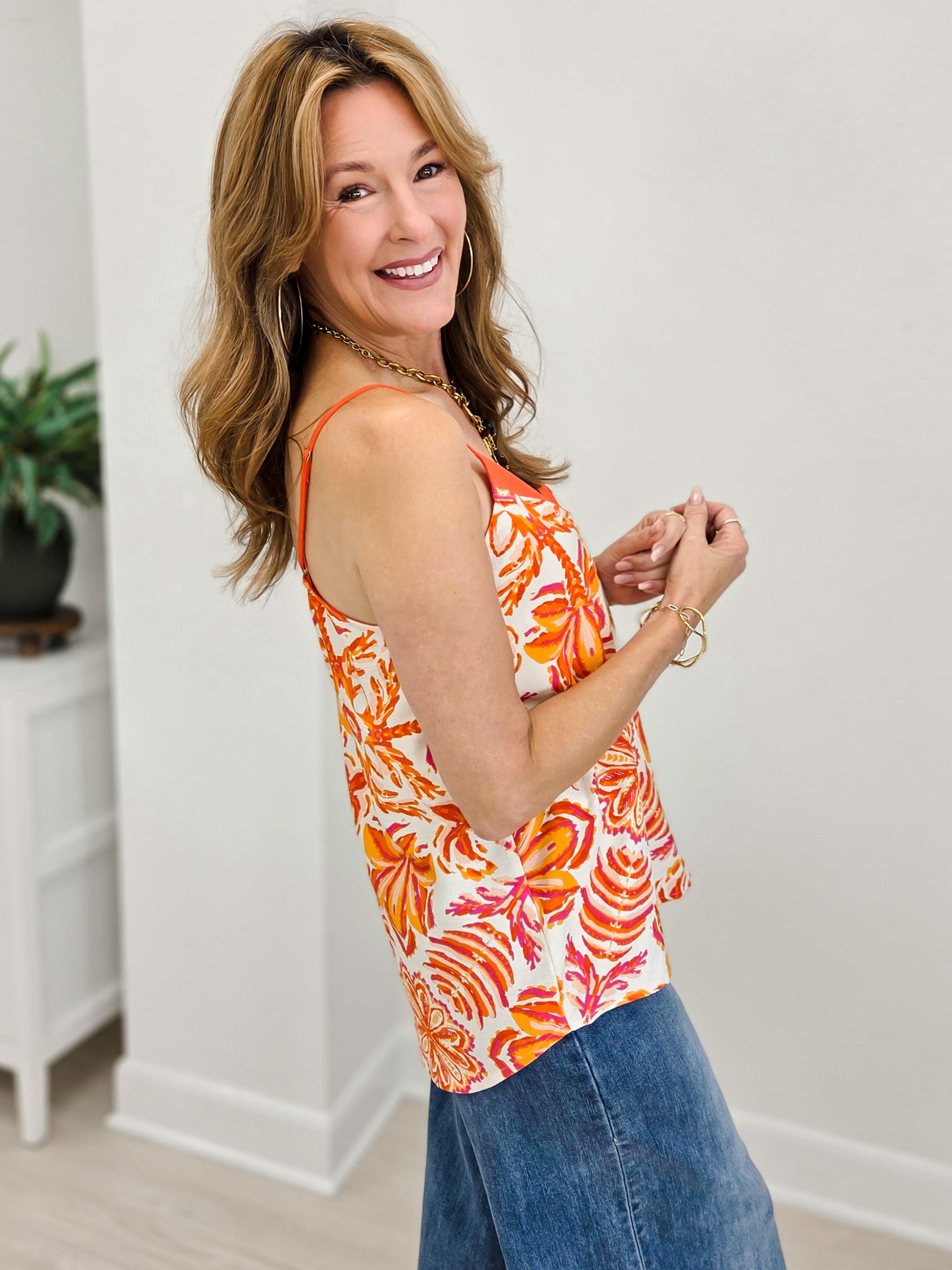 Floarl Rinted V Neck Tank Top