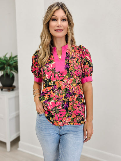 Mandarin Neck Floral Printed Top
