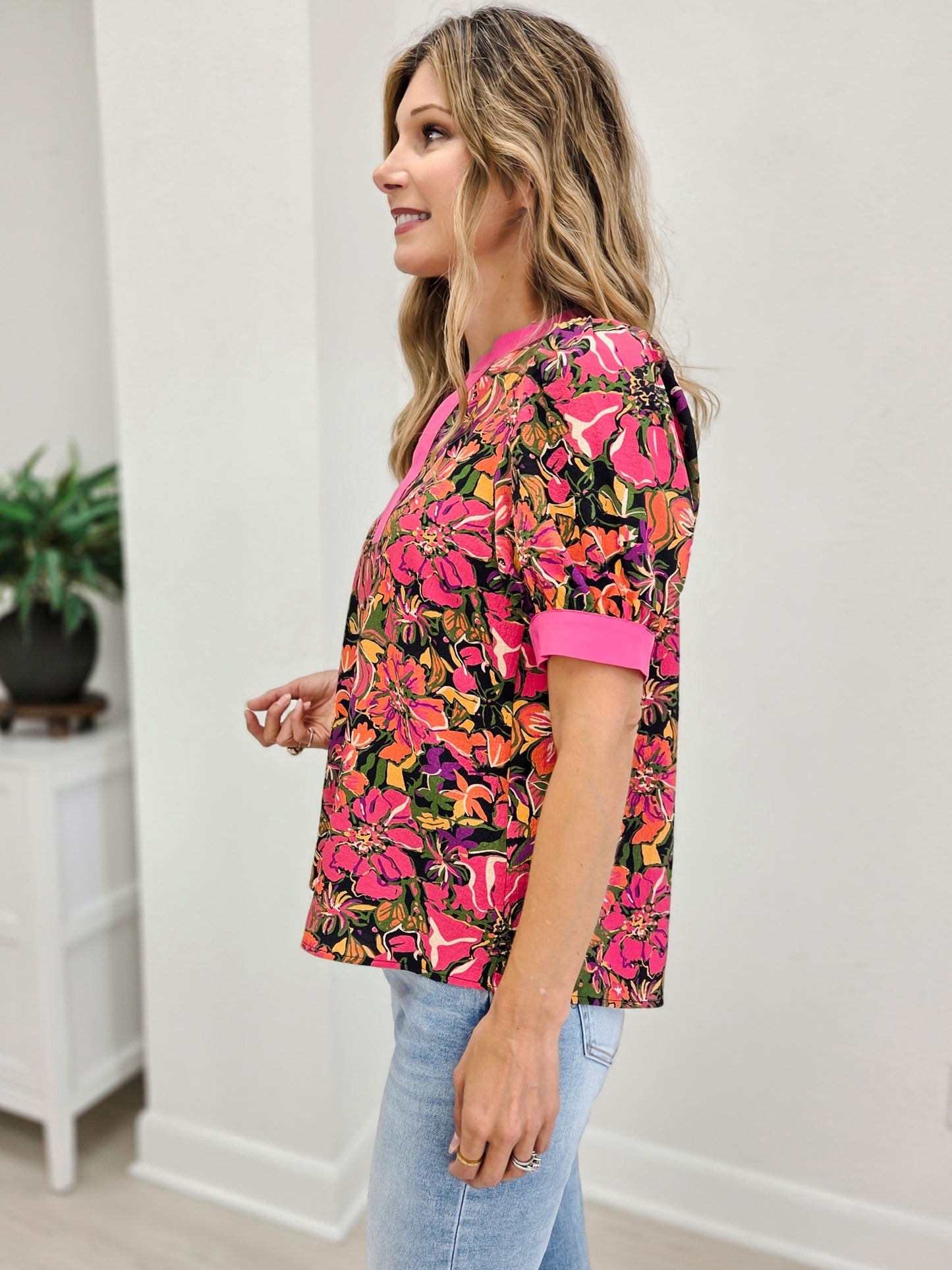 Mandarin Neck Floral Printed Top