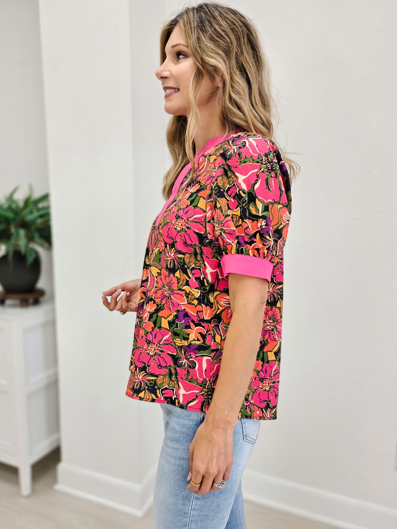 Mandarin Neck Floral Printed Top