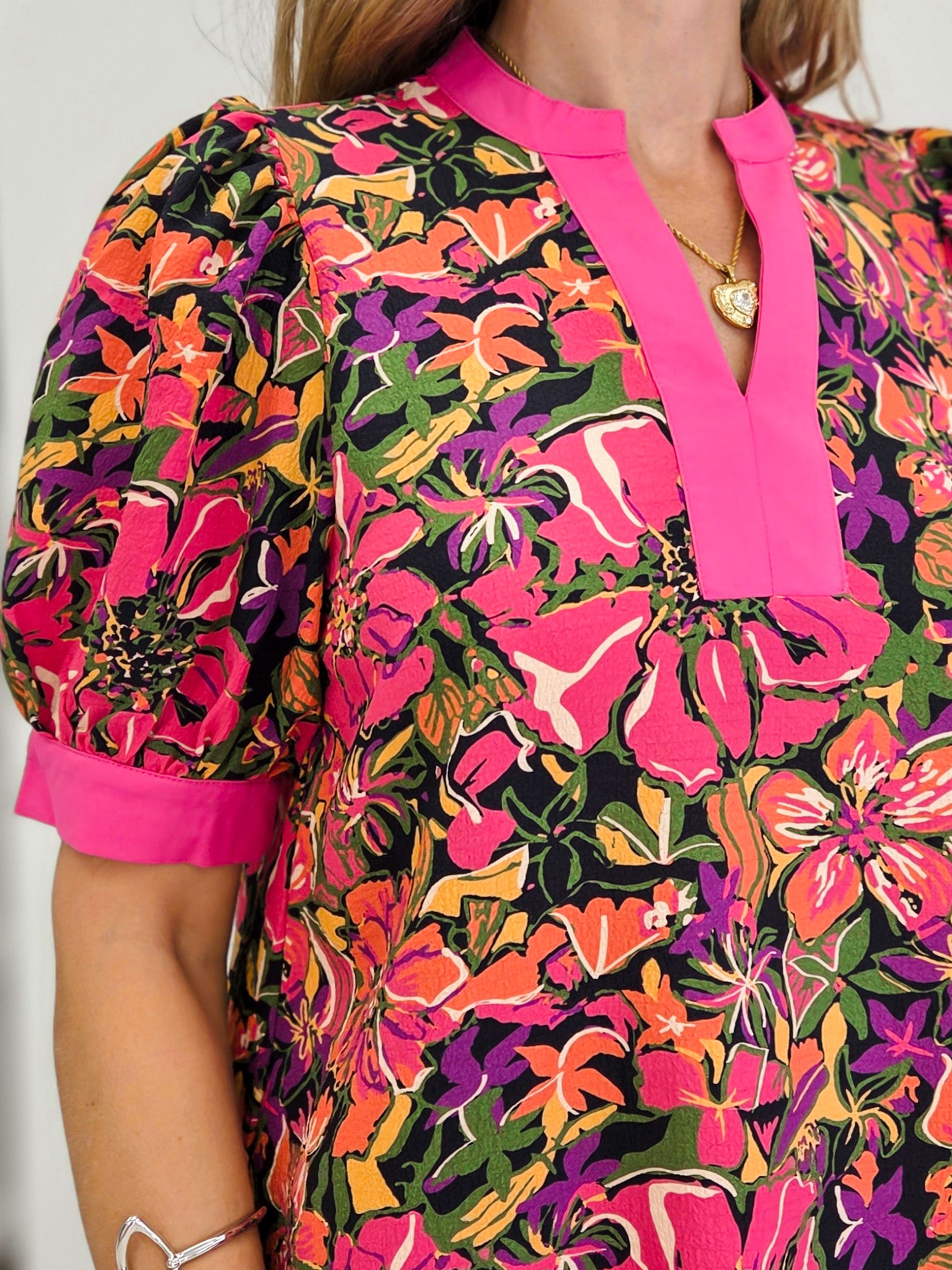 Mandarin Neck Floral Printed Top