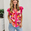 Y Neck Flutter Sleeve Floral Printed Top