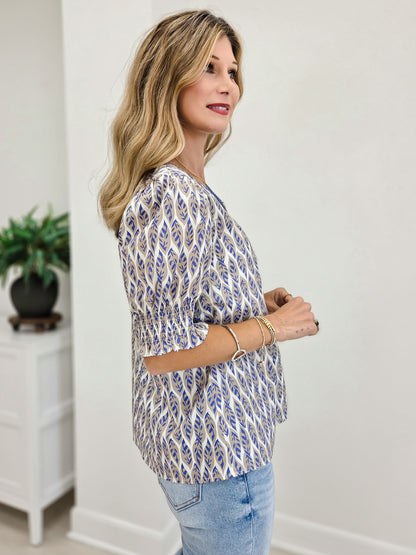 Smocked Hem Sleeve Floral Print Top