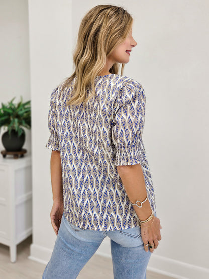 Smocked Hem Sleeve Floral Print Top