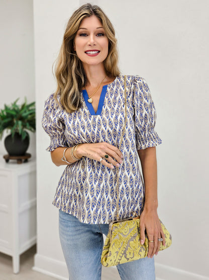Smocked Hem Sleeve Floral Print Top