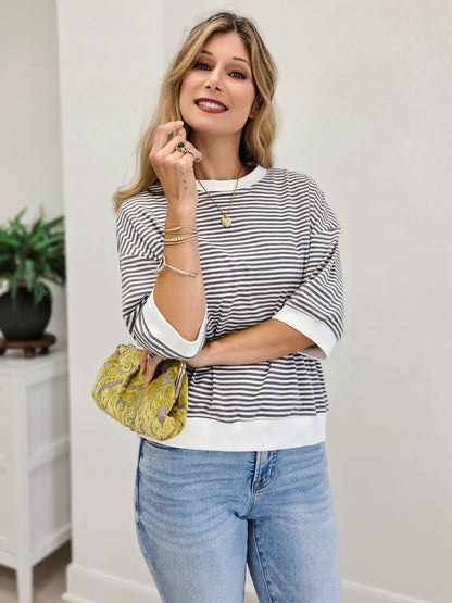 Striped Contrast Trim Rib Banded Top