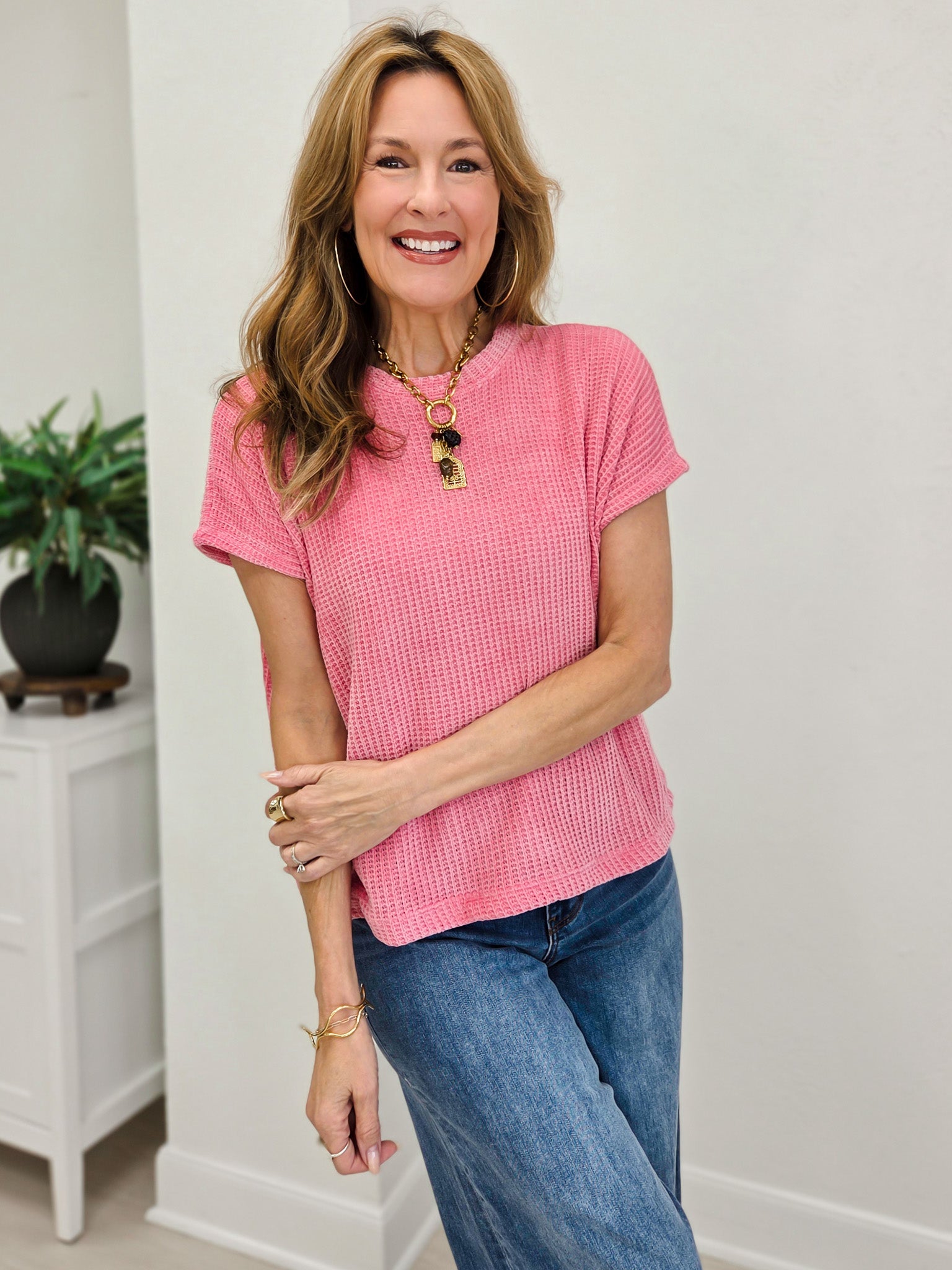 Chenille Waffle Cap Sleeve Sweater