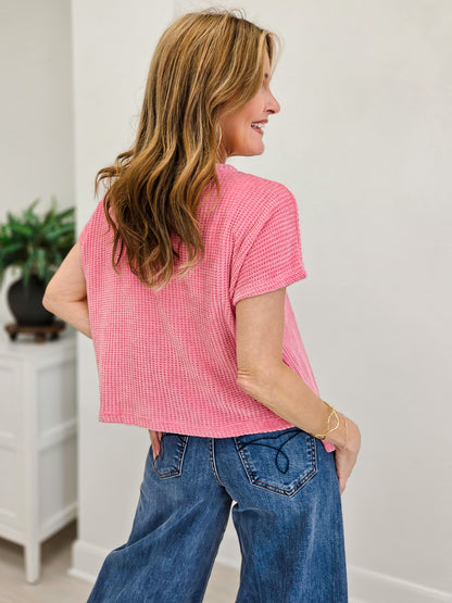 Chenille Waffle Cap Sleeve Sweater