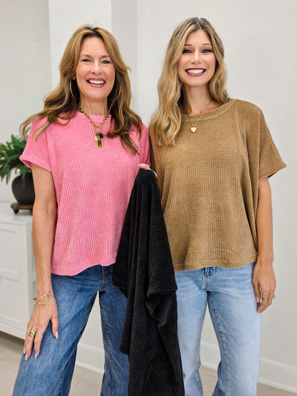 Chenille Waffle Cap Sleeve Sweater