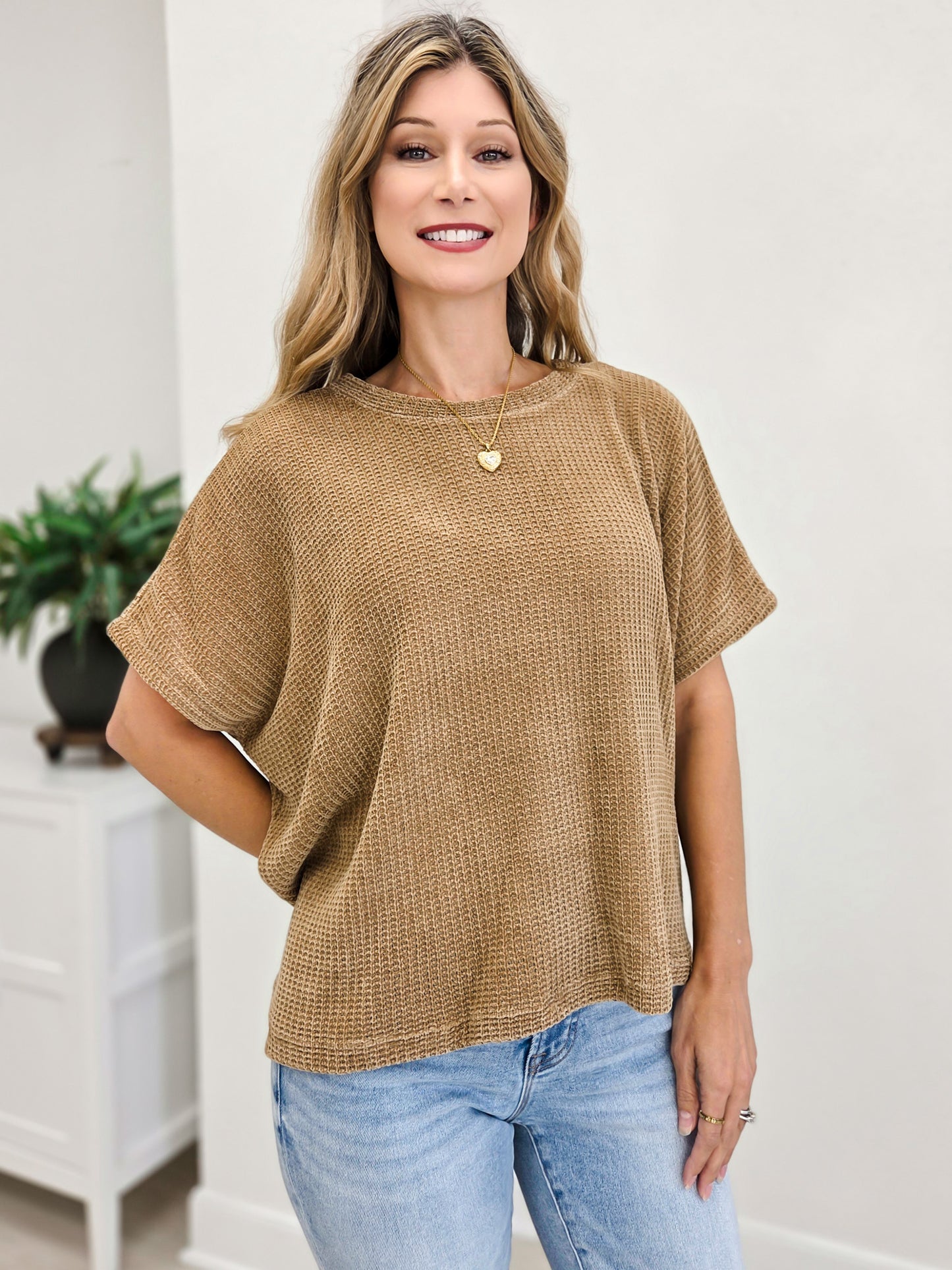 Chenille Waffle Cap Sleeve Sweater