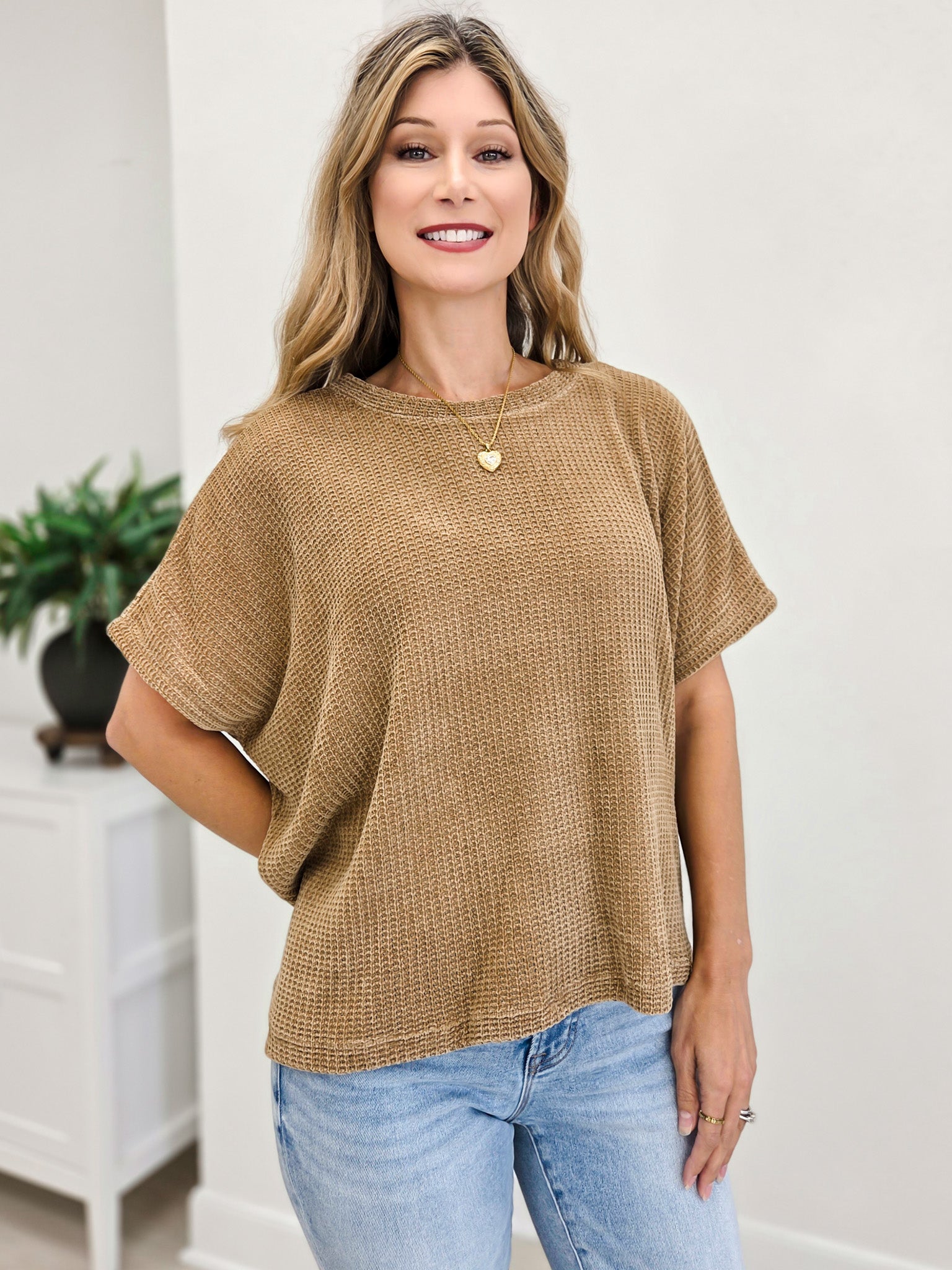 Chenille Waffle Cap Sleeve Sweater