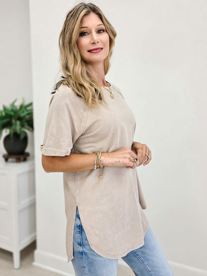 French terry Acid Wash Short Cuff Sleeve Pullover