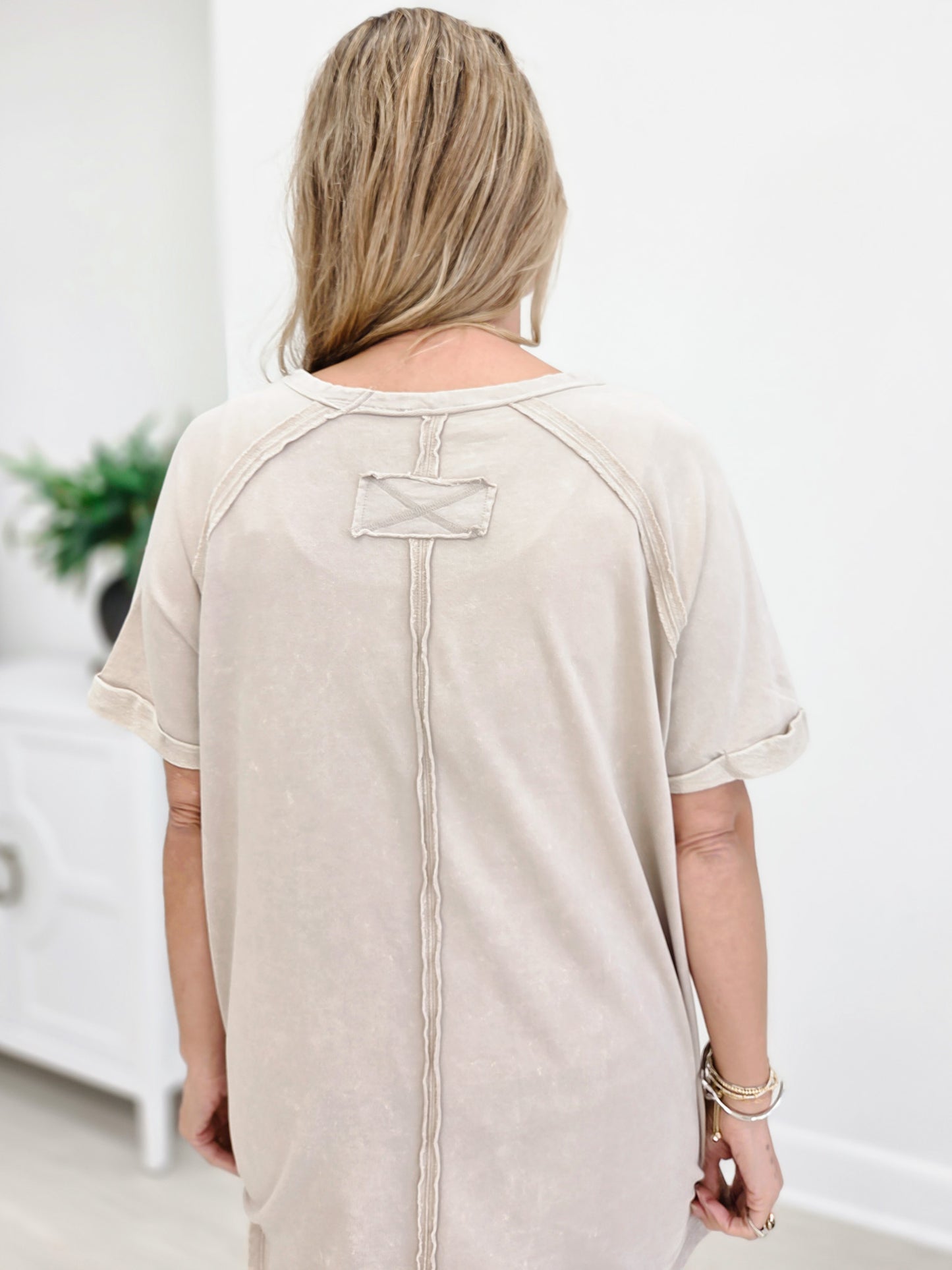 French terry Acid Wash Short Cuff Sleeve Pullover
