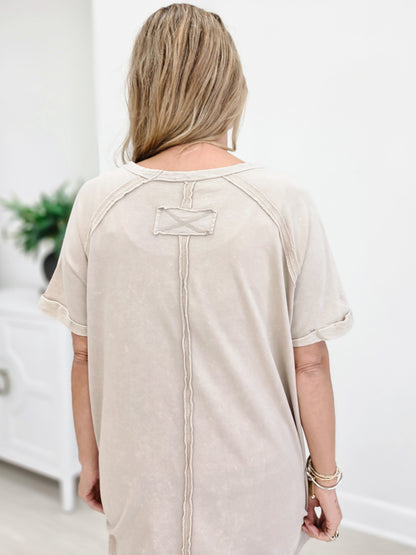 French terry Acid Wash Short Cuff Sleeve Pullover