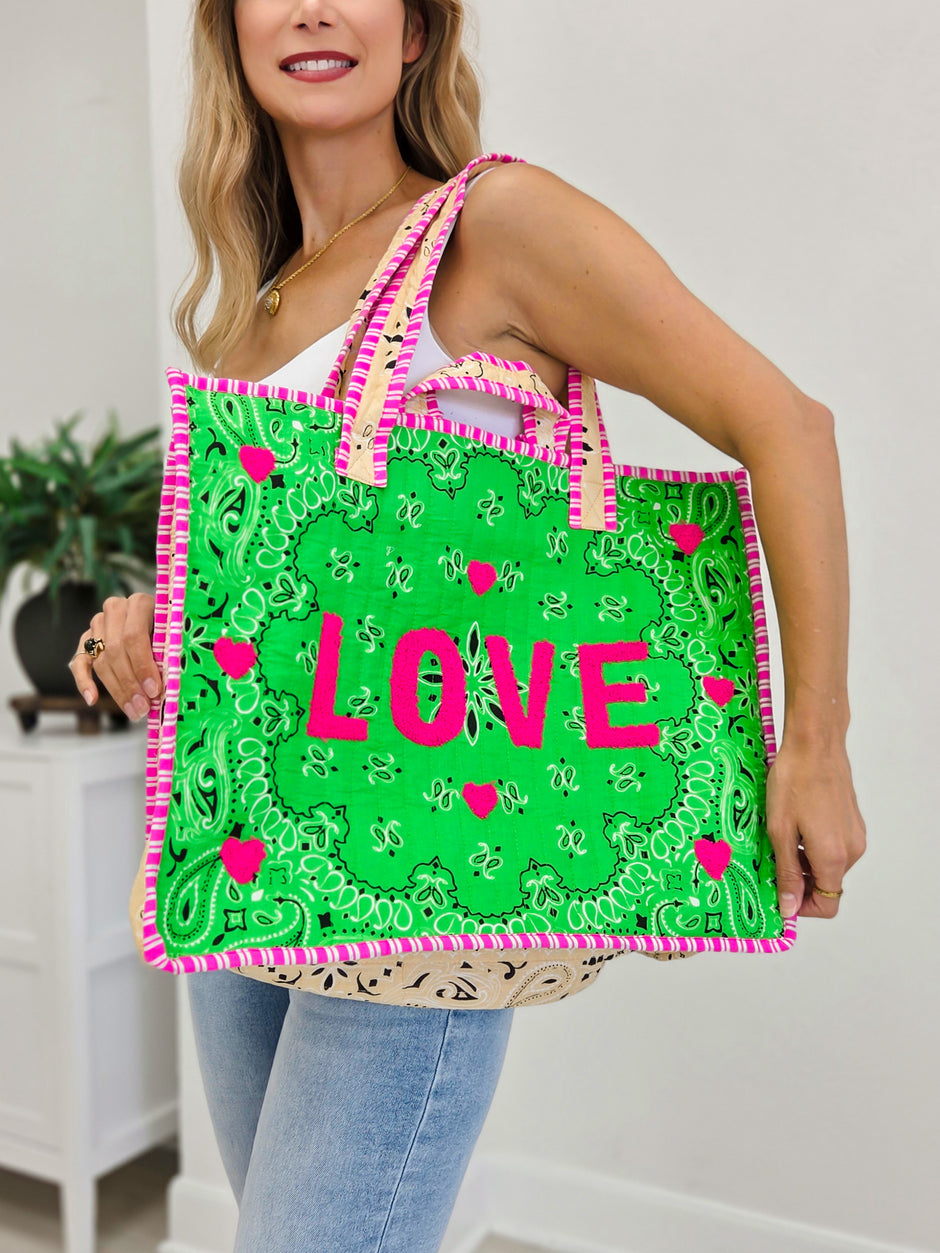 Love Bandana Quilted Tote Bag
