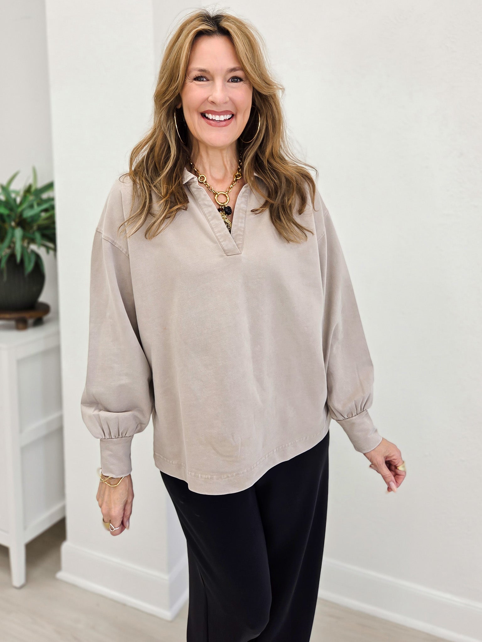 Sunfade Cotton Collared Long Sleeve