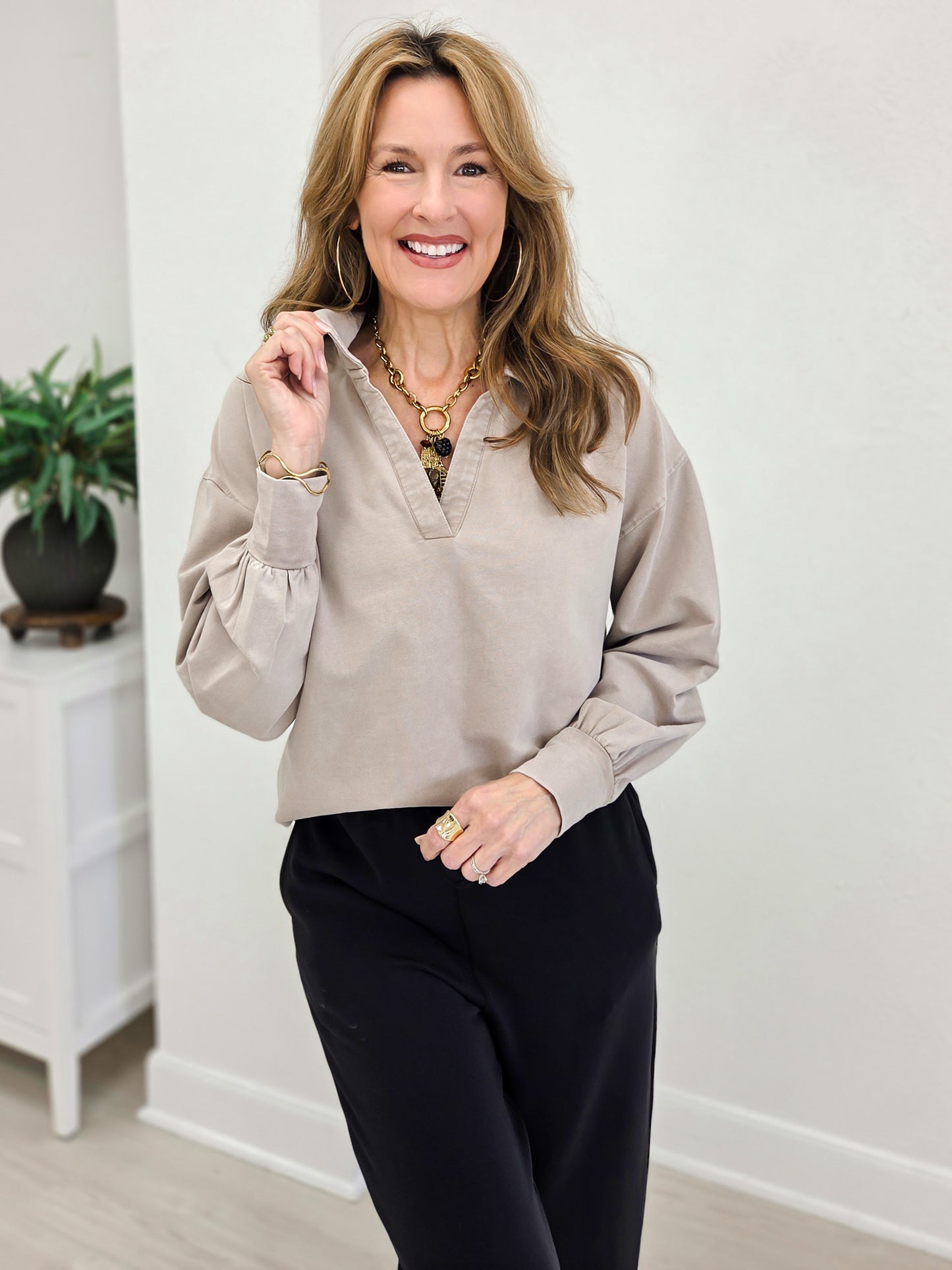 Sunfade Cotton Collared Long Sleeve
