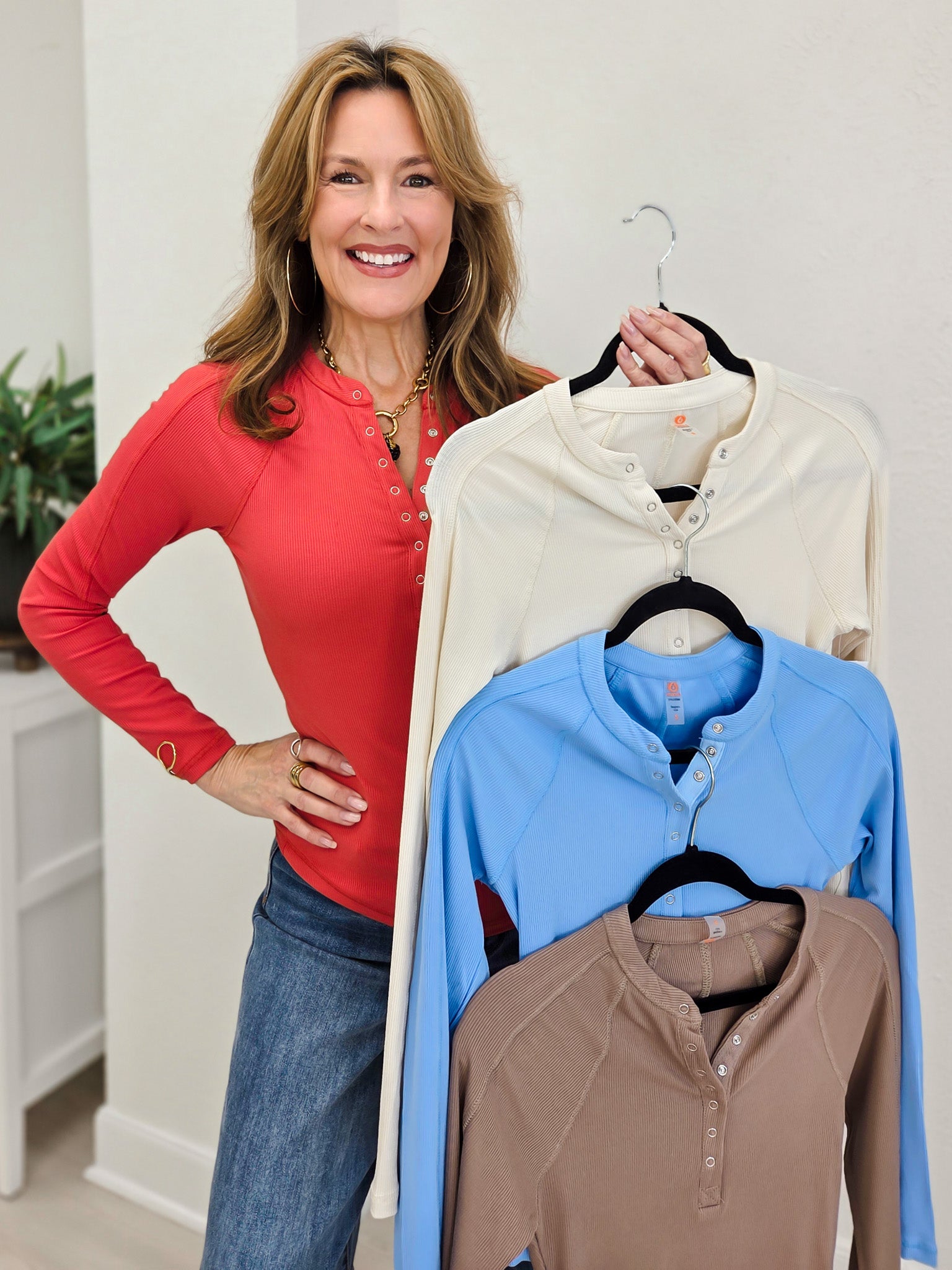 Essential Long-Sleeved Micro-Ribbed Henley Top