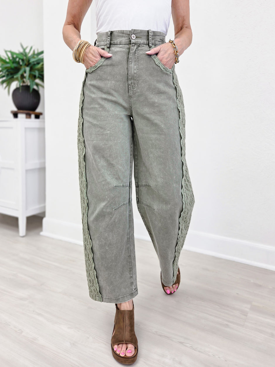 High Waist Lace Trim Baggy Jeans