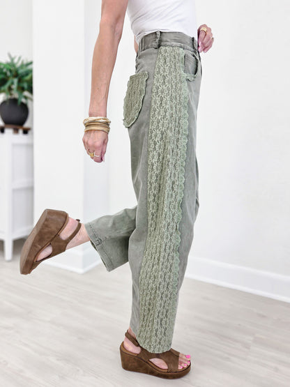 High Waist Lace Trim Baggy Jeans