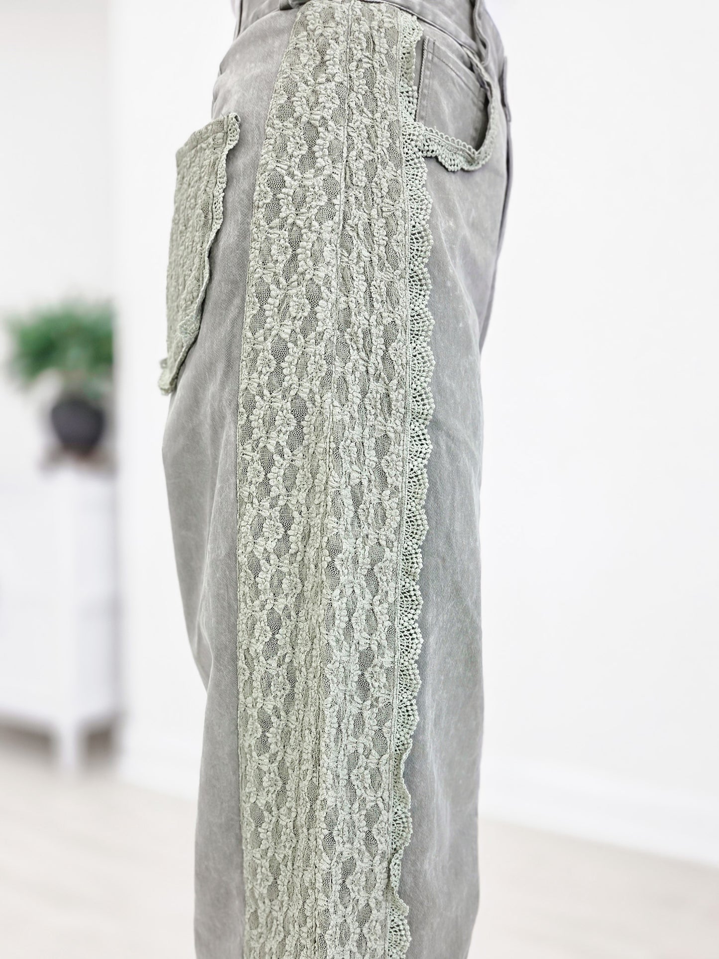 High Waist Lace Trim Baggy Jeans