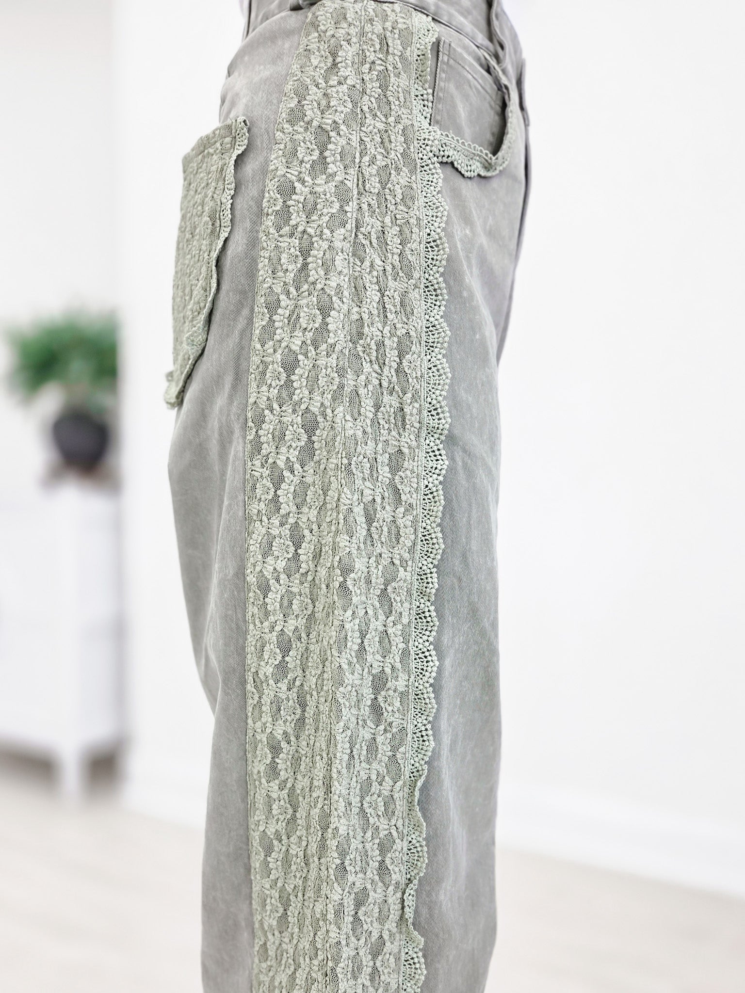 High Waist Lace Trim Baggy Jeans